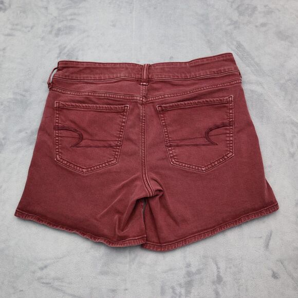 American Eagle Outfitters Shorts Womens 8 Red Mom Mid Rise Stretch Denim Button - Picture 11 of 15
